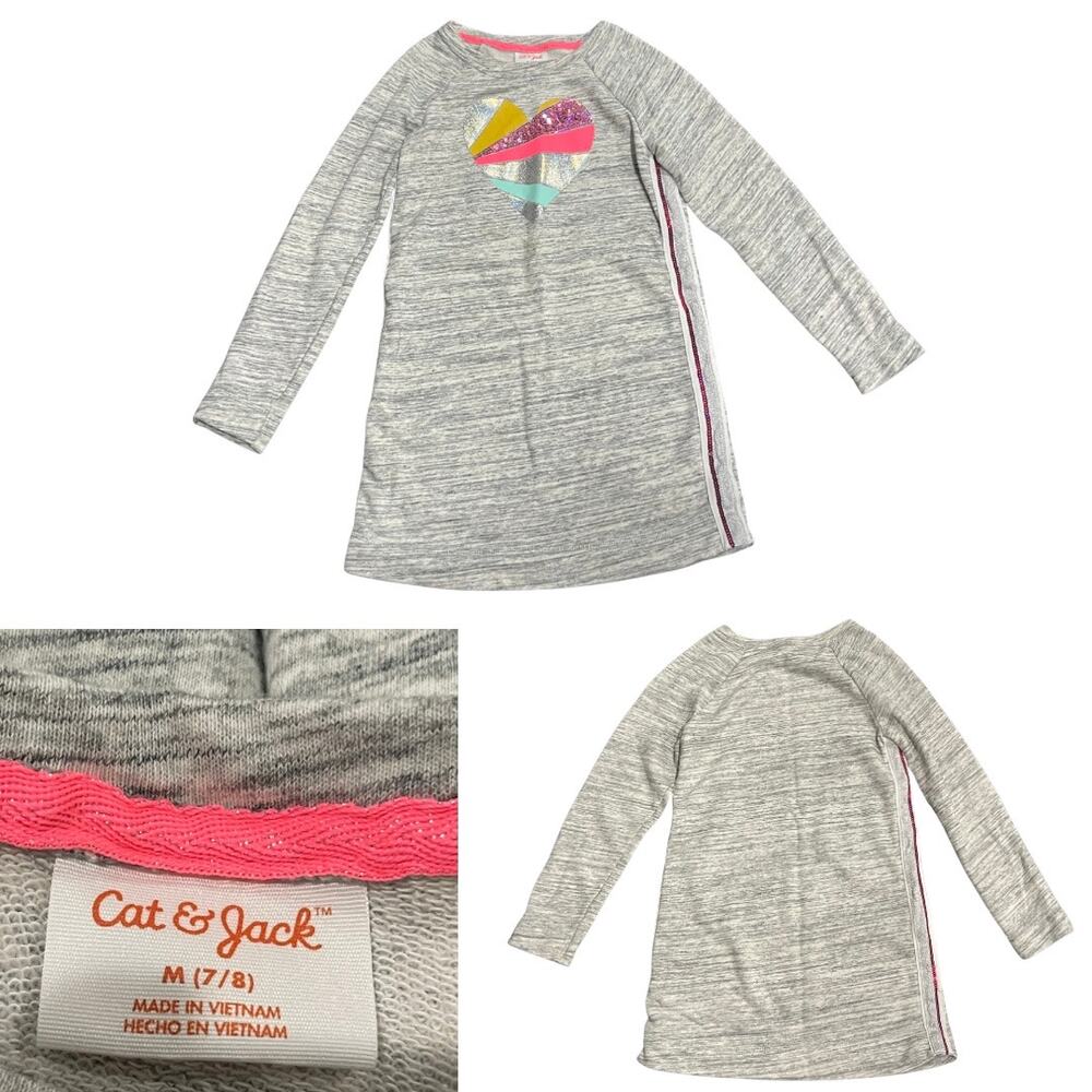 Cat & Jack Rainbow Heart Jersey Knit Dress Size 7/8 Kidscore